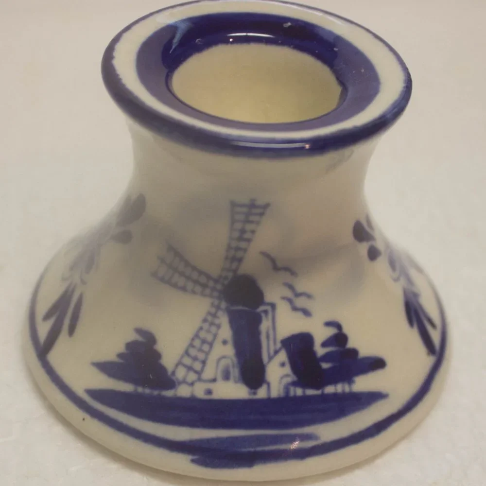 Set of 2 Blue and White Holland Windmill Candle Holders